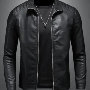 Men’s Slim Fit Black Leather Jacket | Modern Casual Motorcycle Style