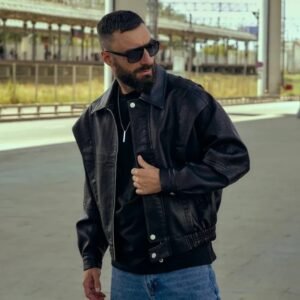 Men’s Black Leather Biker Jacket | Vintage Oversized Streetwear Outerwear