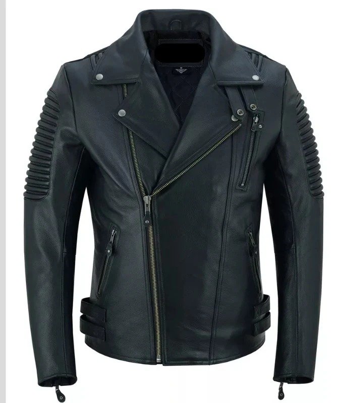 Men’s Black Sheep Leather Biker Jacket – Classic Moto Style with Quilted Shoulders - Image 4