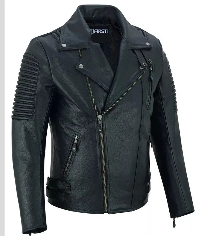 Men’s Black Sheep Leather Biker Jacket – Classic Moto Style with Quilted Shoulders - Image 3