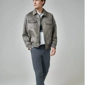 Men’s Grey Suede Leather Jacket – 100% Genuine Sheep Leather | Classic Streetwear Style