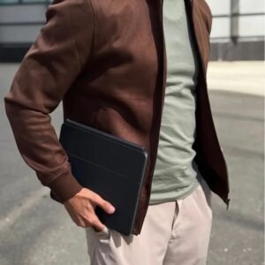 Men’s Brown Suede Leather Jacket – Genuine Leather | Classic Minimal Style