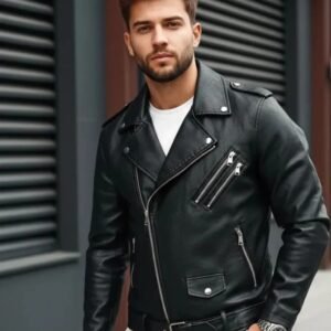 Men’s Classic Black Leather Biker Jacket | Stylish Slim Fit Motorcycle Outerwear