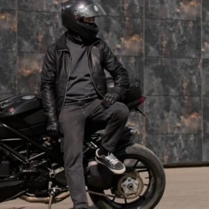 Men’s Black Leather Motorcycle Jacket | Biker Riding Protective Gear