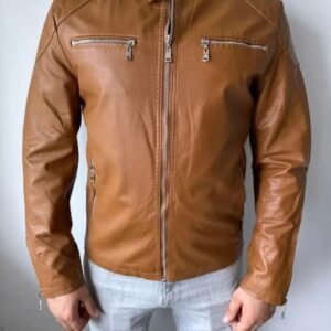 Men’s Brown Leather Jacket | Stylish Slim Fit Biker Jacket for All Seasons