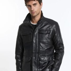 Men’s Premium Black Sheep Leather Field Jacket – Classic 4-Pocket Design