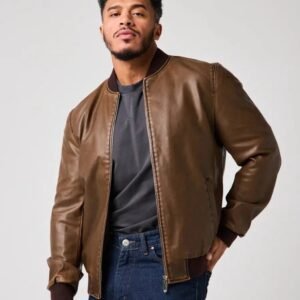 Men’s Classic Brown Sheep Leather Bomber Jacket – Premium Soft Leather Casual Outerwear