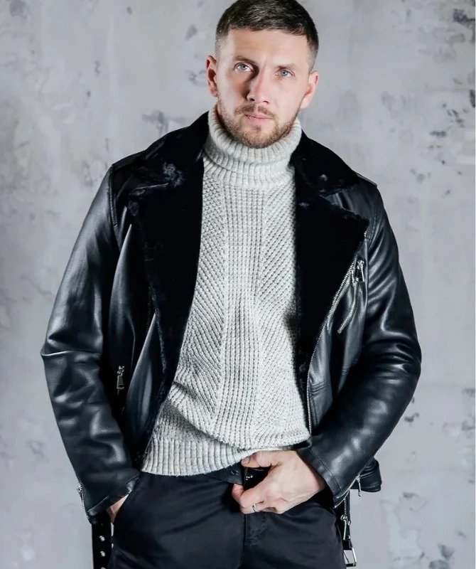 Men’s Black Shearling Biker Jacket – Genuine Sheep Leather Moto Style