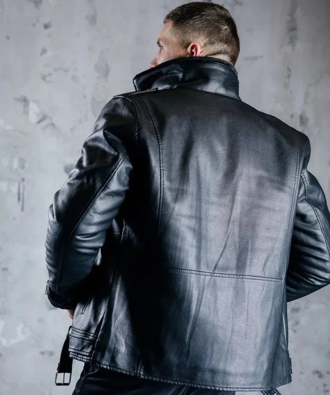 Men’s Black Shearling Biker Jacket – Genuine Sheep Leather Moto Style