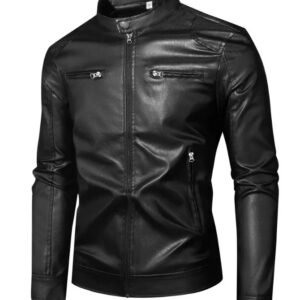 Men’s Black Genuine Sheep Leather Biker Jacket – Slim Fit Moto Style
