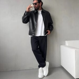 Men’s Black Leather Jacket | Minimalist Street Style Outerwear for Modern Looks