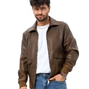Men’s Classic Brown Leather Jacket | Stylish Casual Bomber Outerwear