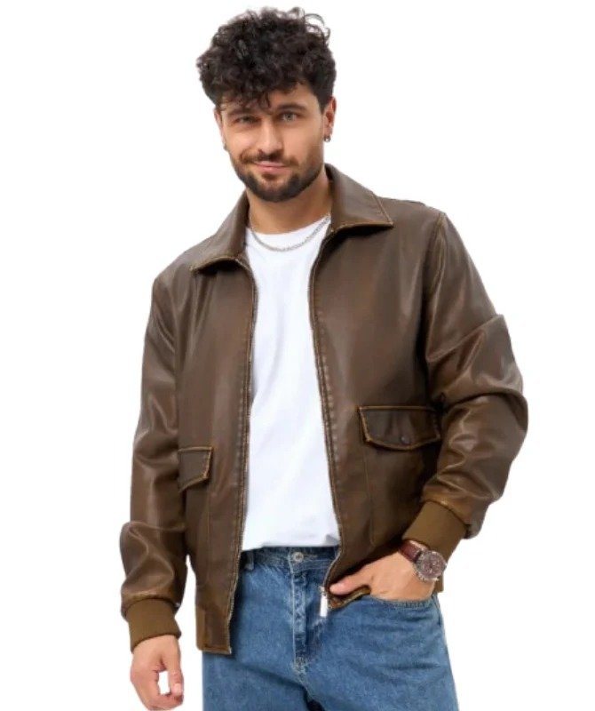 Men’s Classic Brown Leather Jacket | Stylish Casual Bomber Outerwear