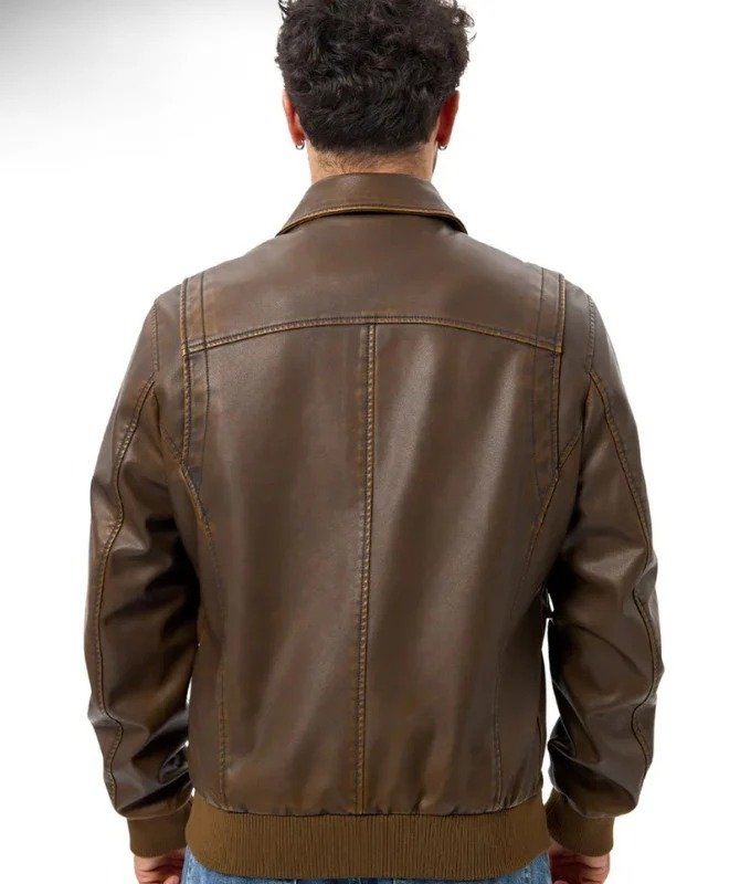 Men’s Classic Brown Leather Jacket | Stylish Casual Bomber Outerwear