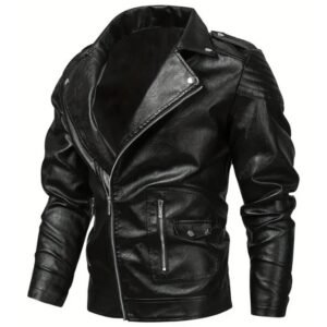 Men’s Black Genuine Sheep Leather Biker Jacket – Classic Asymmetrical Moto Style
