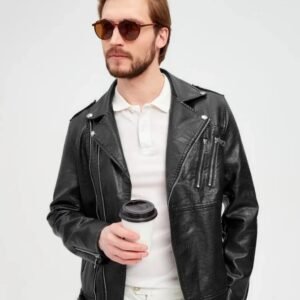 Men’s Black Sheep Leather Biker Jacket – Stylish & Comfortable with Zipper Details