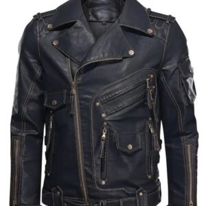 Men’s Black Biker Leather Jacket | Stylish Motorcycle Rider Jacket with Zipper Detailing