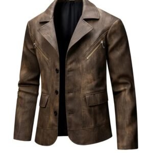 Men’s Vintage Brown Leather Blazer – 100% Genuine Sheep Leather Classic Jacket