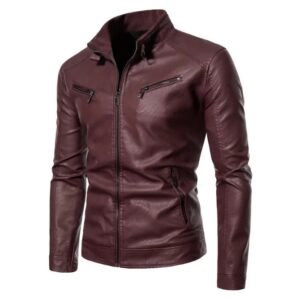 Men’s Maroon Slim Fit Biker Leather Jacket – Genuine Sheep Leather | Stylish & Durable Outerwear