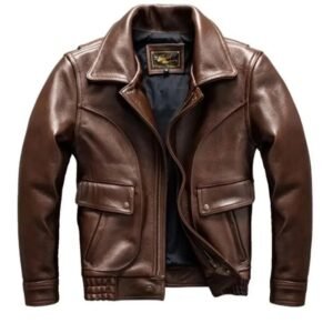 Classic Brown Sheep Leather Aviator Jacket for Men – Vintage Pilot Style with Premium Detailing