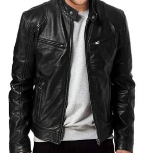 Men’s Black Sheep Leather Biker Jacket – Premium Slim Fit Motorcycle Style
