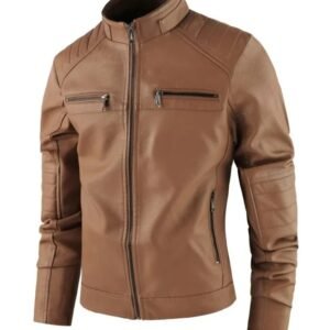 Men’s Brown Faux Leather Biker Jacket | Stylish Slim Fit Motorcycle Outerwear