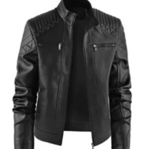 Men’s Quilted Black Leather Biker Jacket | Classic Slim Fit Moto Style