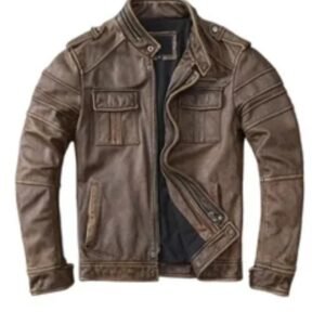 Men’s Vintage Brown Sheep Leather Biker Jacket – Retro Moto Style Slim Fit Outerwear