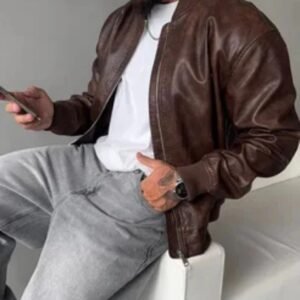 Men’s Brown Leather Bomber Jacket | 100% Genuine Sheep Leather