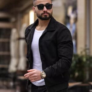 Men’s Black Suede Bomber Jacket | Stylish Casual Wear for Every Season