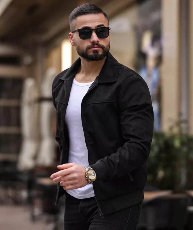 Men’s Black Suede Bomber Jacket | Stylish Casual Wear for Every Season