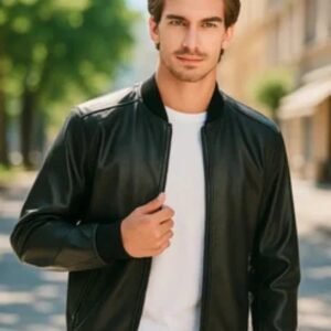 Men’s Black Bomber Leather Jacket | Casual Lightweight Outerwear