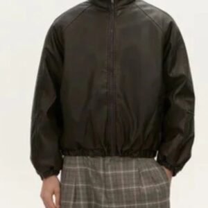 Men’s Dark Brown Sheep Leather Zip-Up Jacket | Minimalist High-Neck Design