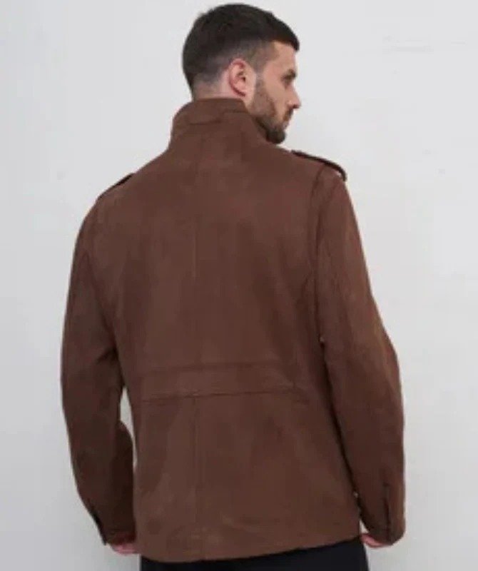 Men’s Brown Field Suede Leather Jacket |Military-Inspired Multi-Pocket Design - Image 5