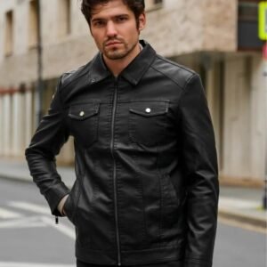 Men’s Slim Fit Black Leather Jacket | Modern Streetwear Style
