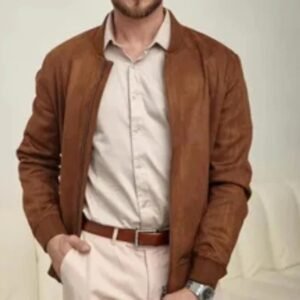 Men’s Brown Suede Bomber Jacket – Classic Lightweight Casual Outerwear