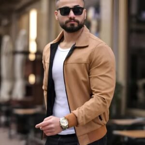 Men’s Tan Suede Leather Jacket | Stylish Lightweight Casual Outerwear