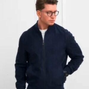 Men’s Navy Blue Suede Leather Jacket