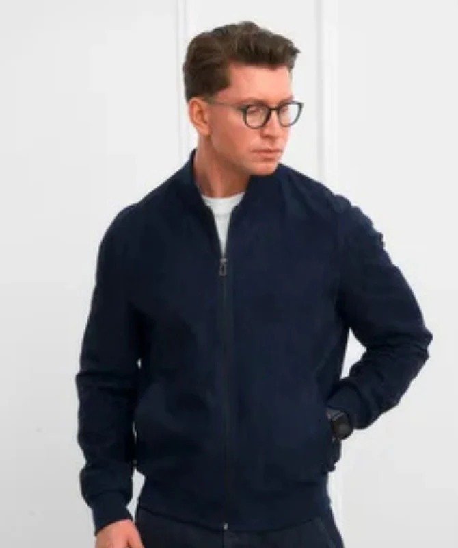 Men’s Navy Blue Suede Leather Jacket