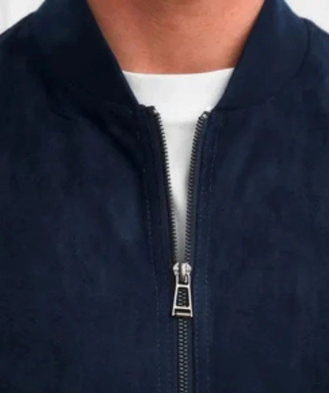 Men’s Navy Blue Suede Leather Jacket - Image 3