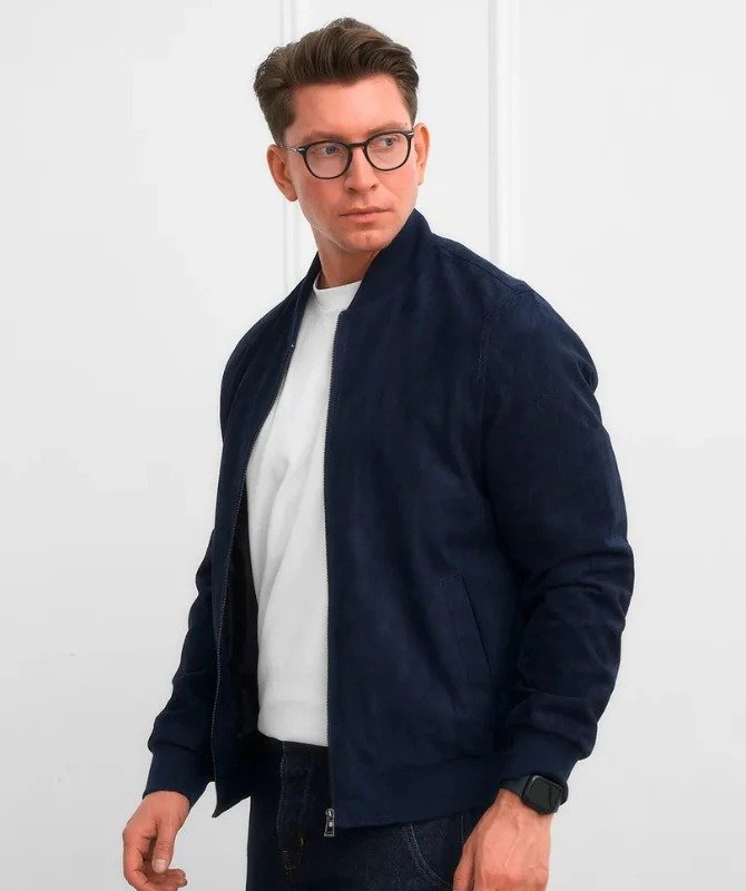 Men’s Navy Blue Suede Leather Jacket