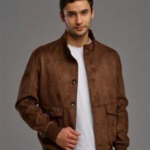 Men’s Brown Suede Leather Jacket Classic Button-Up