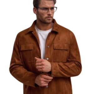 Men’s Brown Suede Leather Jacket Classic Button-Up Vintage Style