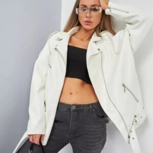 Women’s White Sheep Leather Biker Jacket – Premium Soft Leather Moto Style