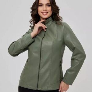 Women’s Olive Green Genuine Sheep Leather Jacket – Slim Fit Moto Style | Premium Real Leather Outerwear