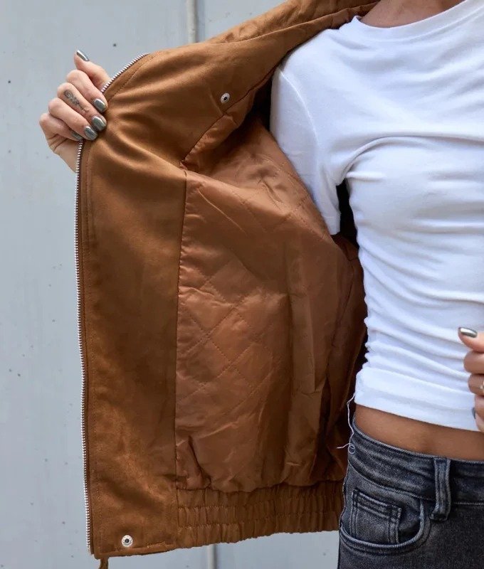 Women’s Oversized Camel Sheep Leather Biker Jacket – Premium Moto Style Streetwear - Image 4