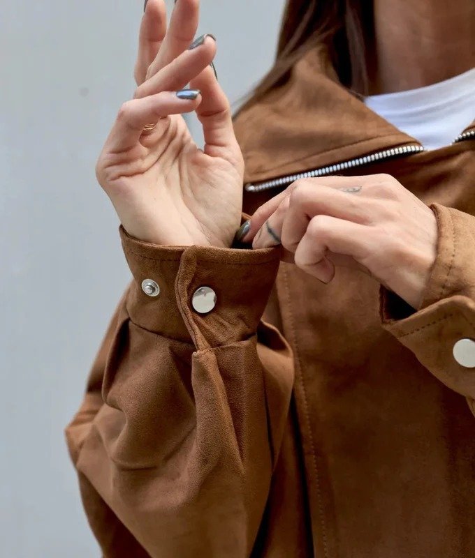 Women’s Oversized Camel Sheep Leather Biker Jacket – Premium Moto Style Streetwear - Image 3