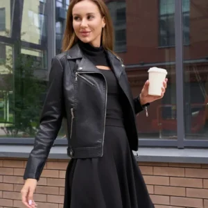 Women’s Black Genuine Sheep Leather Biker Jacket – Classic Moto Zip Style