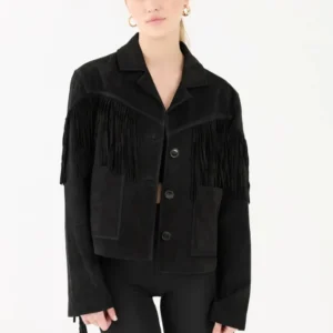 Women’s Suede Leather Fringe Jacket – Premium Western Style Trendy Black Coat | Soft Suede Outerwear for Fashion & Casual Wear