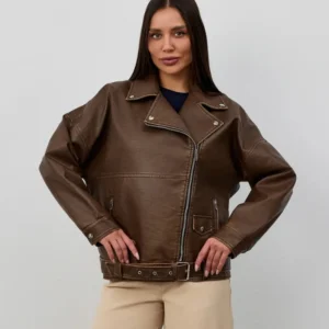 Women’s Brown Sheep Leather Biker Jacket – Classic Genuine Leather Outerwear